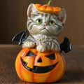 Handmade Halloween Pumpkin Cat Statue