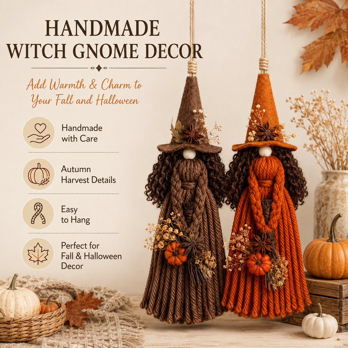 Halloween Hanging Witch Gnome Decor