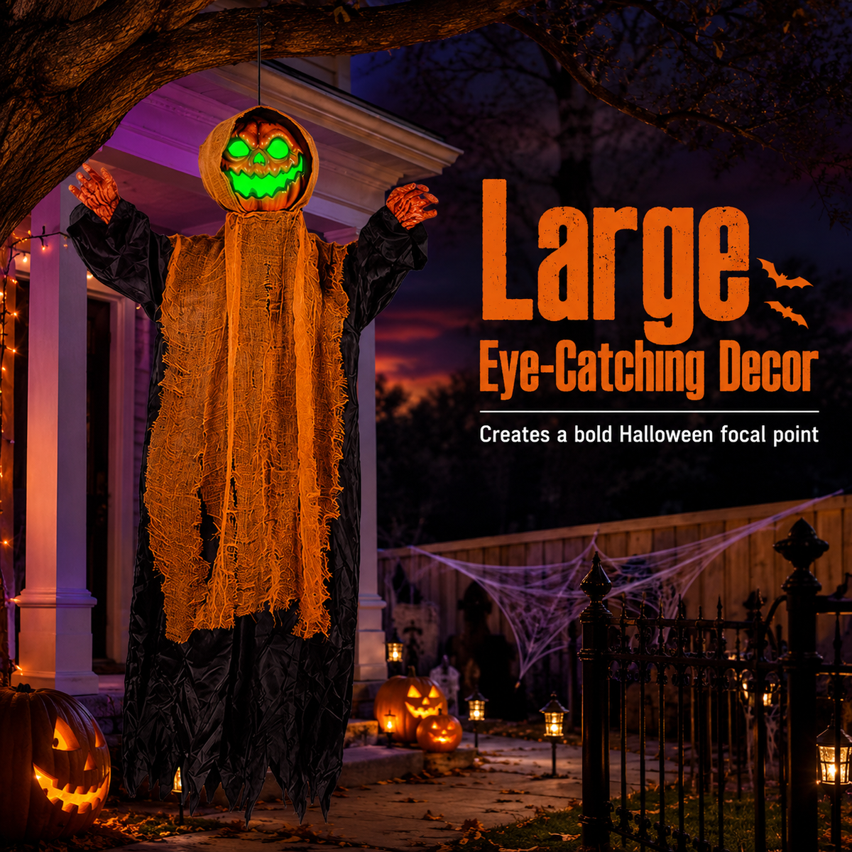 Light-Up Hanging Pumpkin Ghost Halloween Decoration