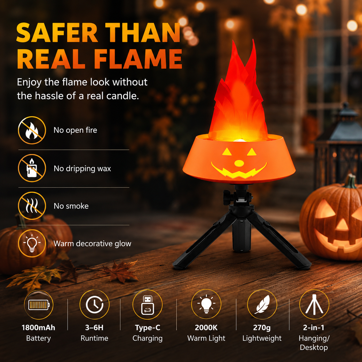 Halloween Pumpkin Simulation Flame Lamp