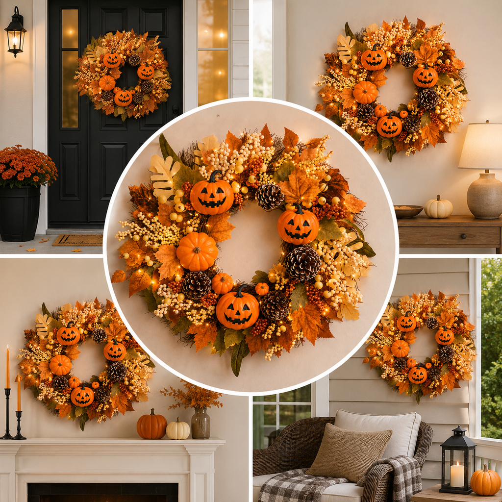 Lighted Halloween Fall Wreath