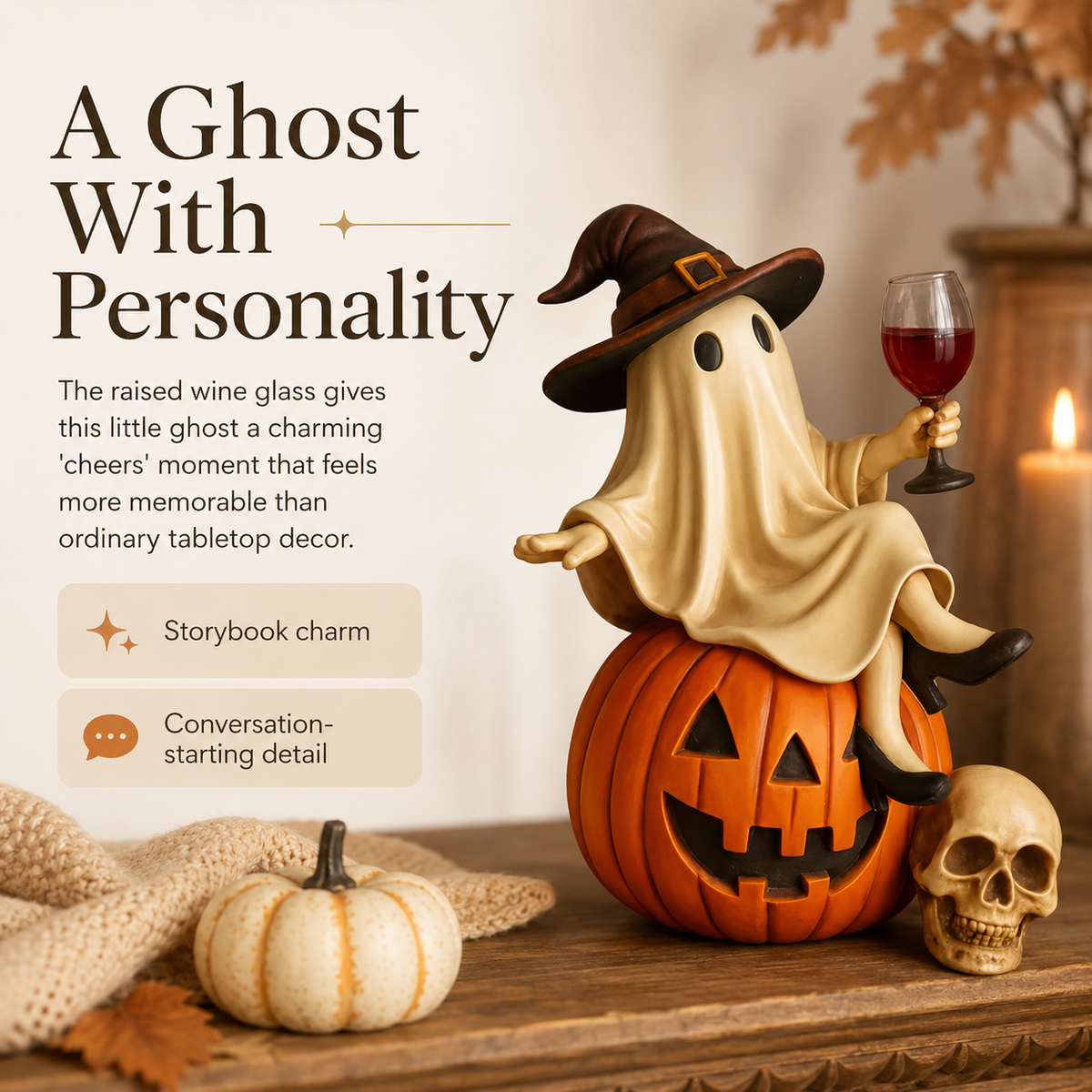 Ghost Wine Night Pumpkin Figurine