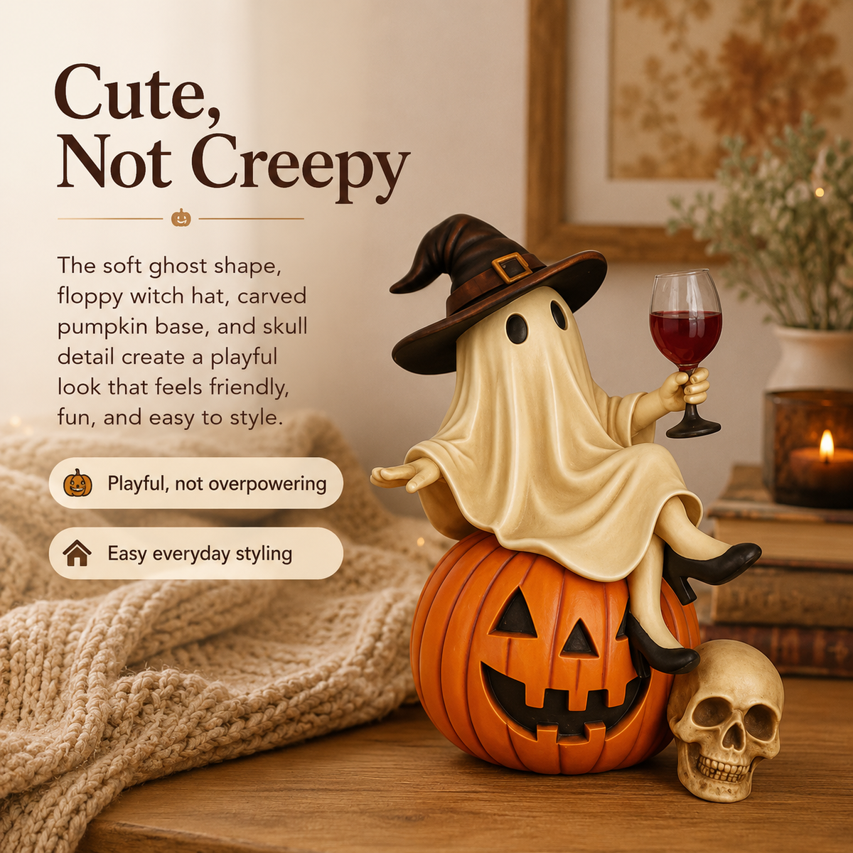 Ghost Wine Night Pumpkin Figurine