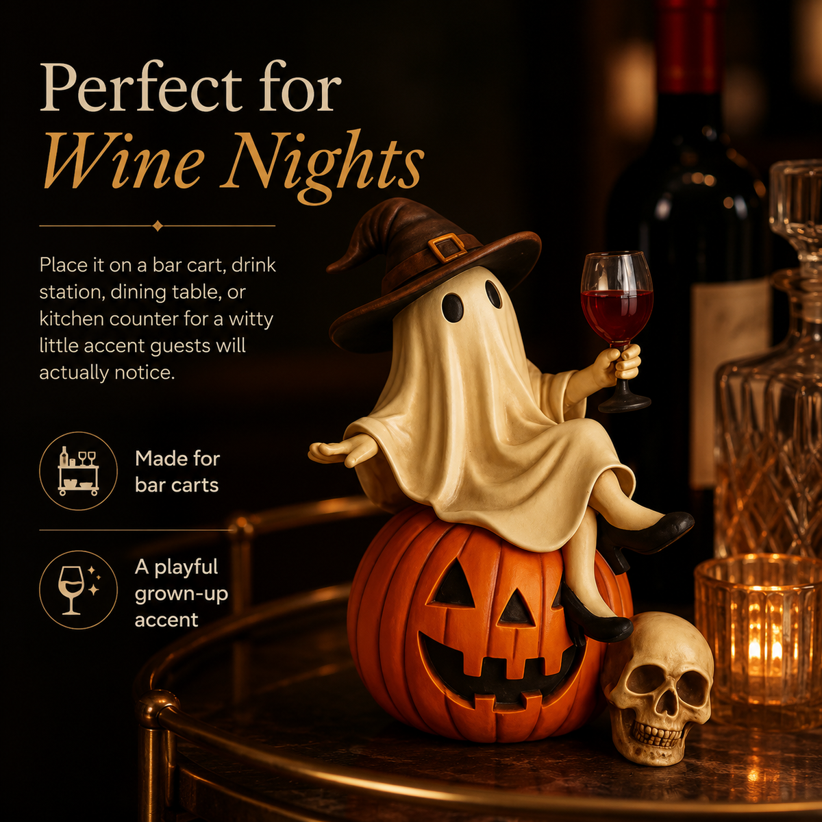 Ghost Wine Night Pumpkin Figurine