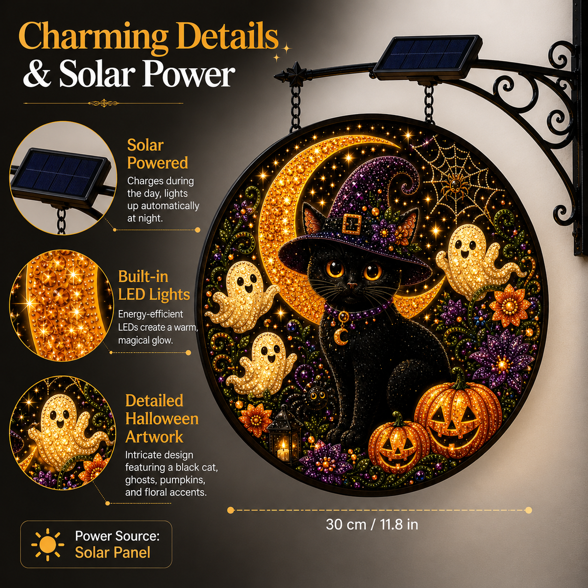 Solar Lighted Halloween Cat Hanging Decor