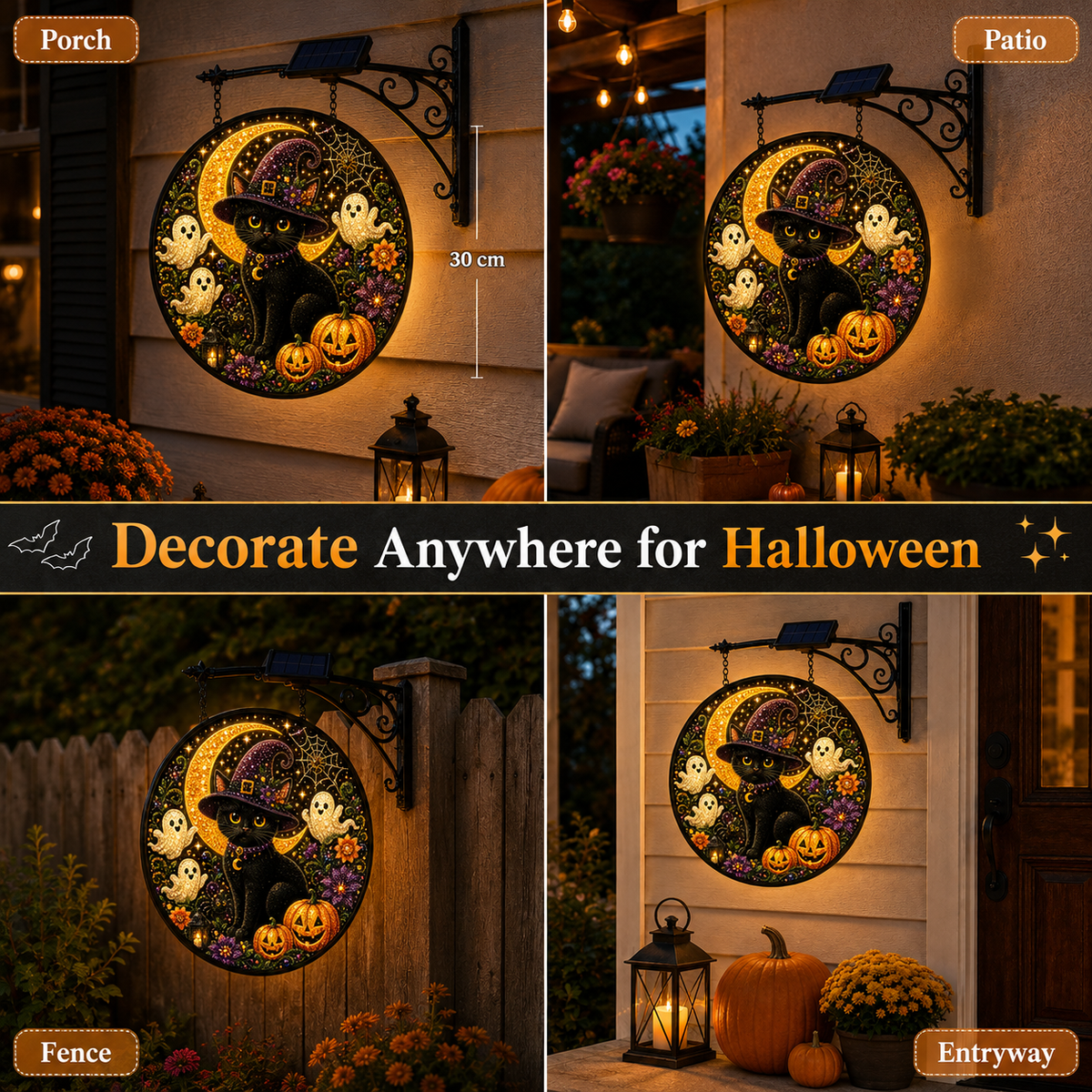 Solar Lighted Halloween Cat Hanging Decor