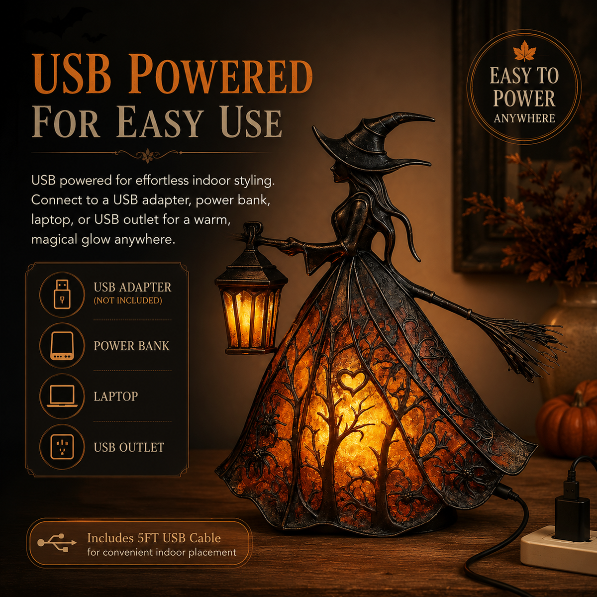 Vintage Lighted Witch Lantern Table Lamp