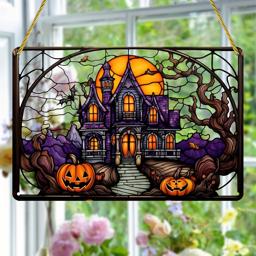 Halloween Charming Moonlight Witch Glass Window Hanging Sun Catcher